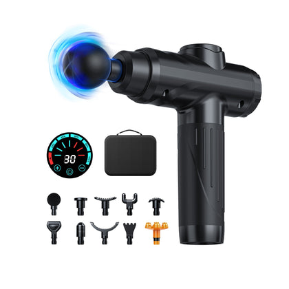 Massage Gun Deep Tissue, Portable Muscle Device with 10 Massage Heads, 2025 Massager 30 Speeds with LCD Touch Screen, Featuring Quiet Glide Technology with Carry Case